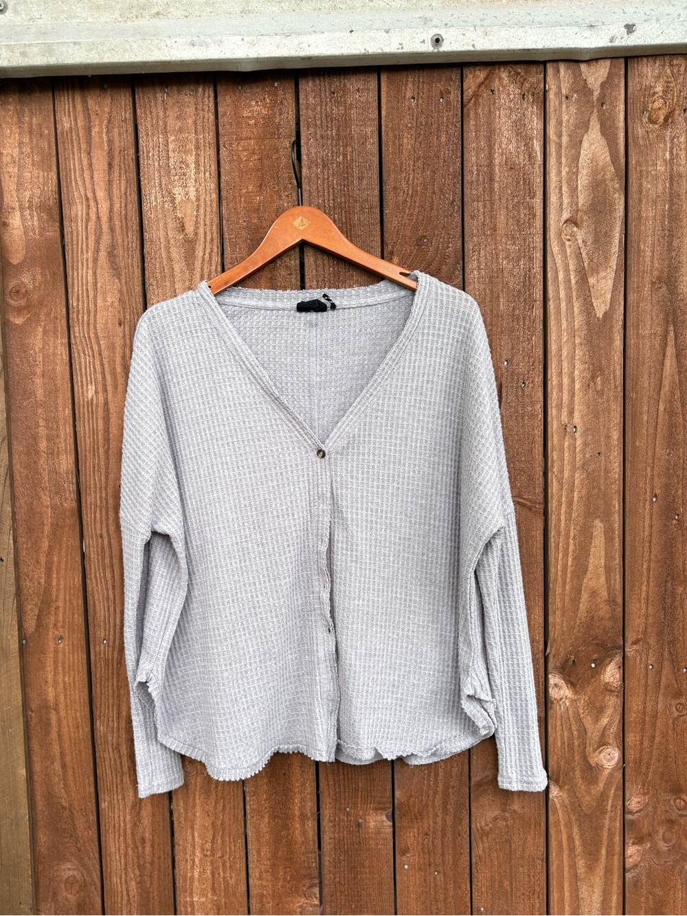 UO Out from Under Gray Waffle Knit Drop Shoulder Thermal Cardigan